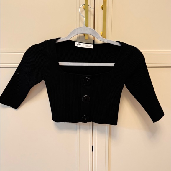 Zara knit crop top black sz S - Picture 2 of 2